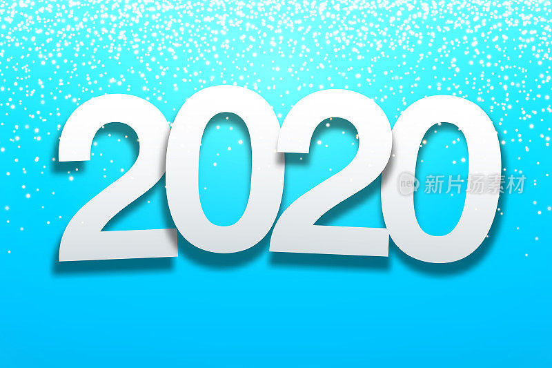 2020 -纸字体与金色闪光的蓝色背景